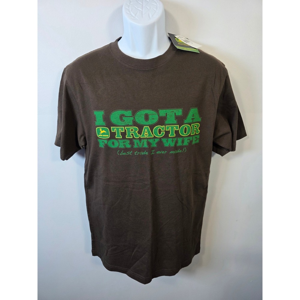 John Deere Mens Brown Graphic T-Shirt I Got A Tractor For My Wife Size M ~ NEW